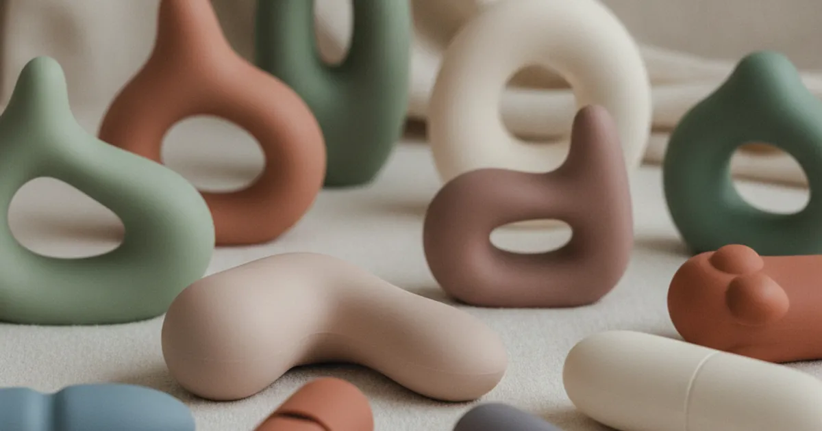 Plusieurs sextoys aux couleurs et formes variées posés sur un fond doux, invitant à l'exploration.