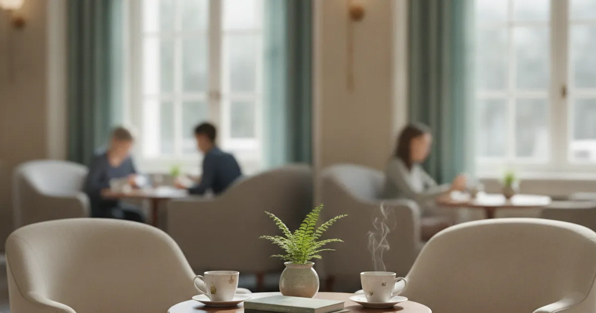 Deux personnes souriantes et complices dans un café, en pleine conversation, sans contact physique explicite, évoquant la connexion au-delà du physique.