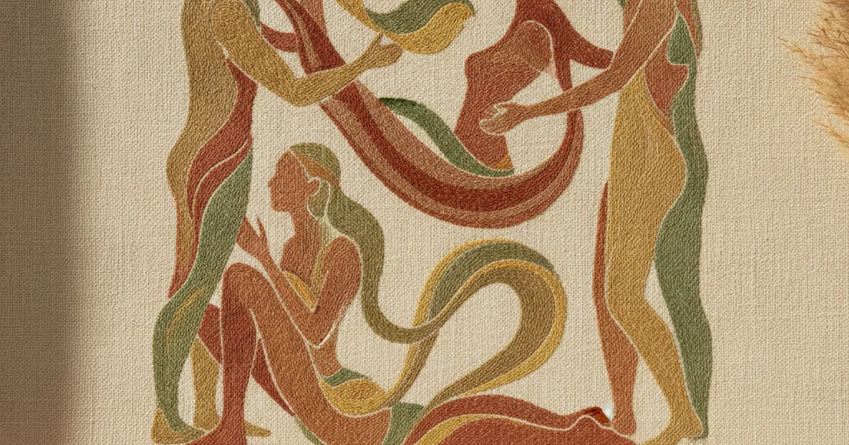 Illustration stylisée d'un couple explorant des positions du Kamasutra dans une ambiance chaleureuse et complice