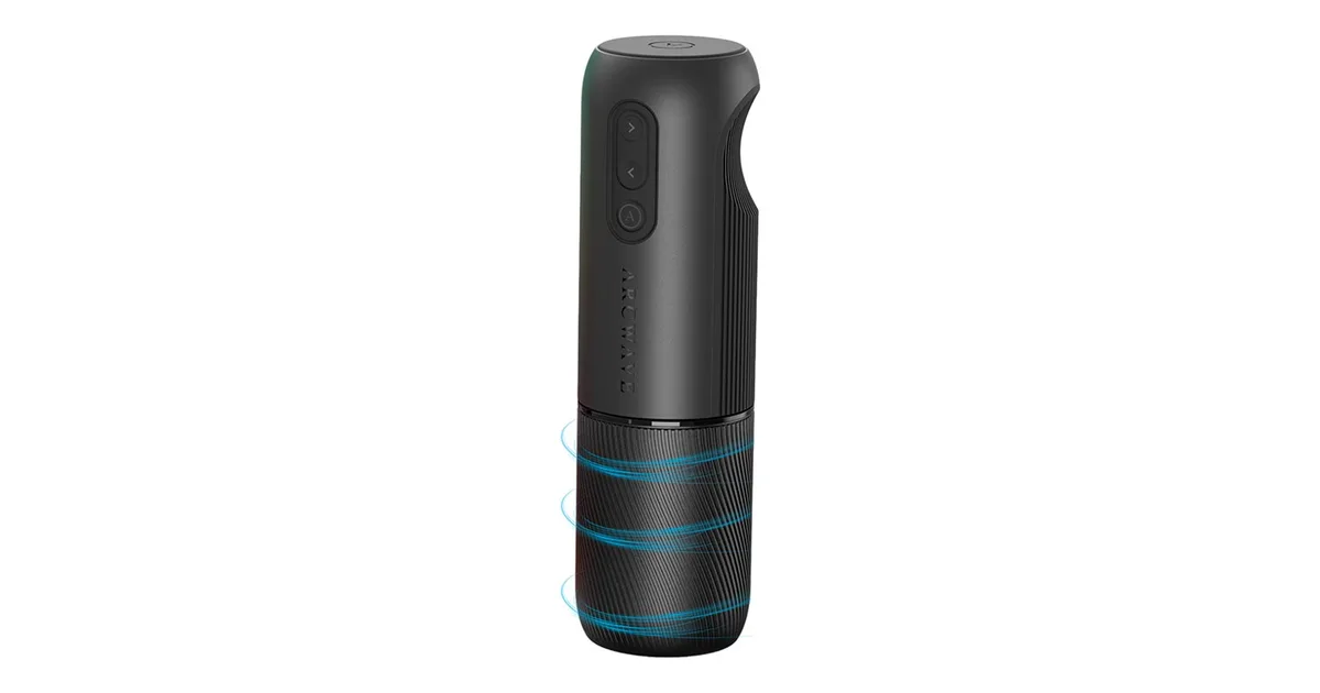 Masturbateur rotatif Arcwave Orbit posé sur un support, avec son manchon interne visible.